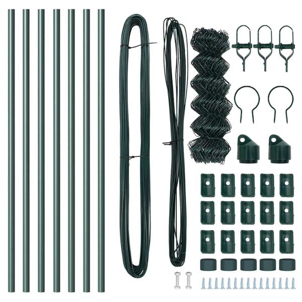 Kettenzaun mit 7 Pfosten 0,4x10 m Verzinkter Stahl Grün