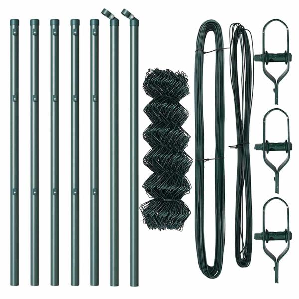 Kettengliedzaun mit 7 Pfosten 0,8x10 m Verzinkter Stahl Grün