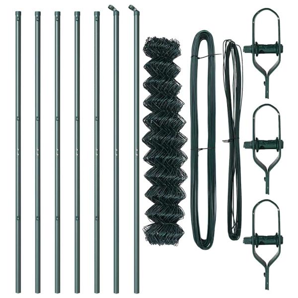 Maschendrahtzaun mit 7 Pfosten 1,2x10 m Galvanisierter Stahl Grün