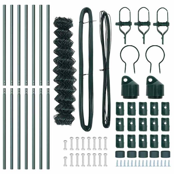 Maschendrahtzaun mit 7 Pfosten 1,2x10 m Galvanisierter Stahl Grün