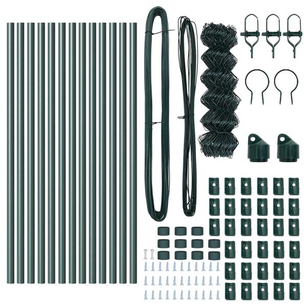 Kettengliedzaun mit 13 Stützen 0.6x25 m galvanisierter Stahl grün