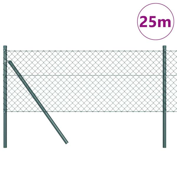 Drahtzaun mit 13 Pfosten 0,8x25 m verzinkter Stahl Grün
