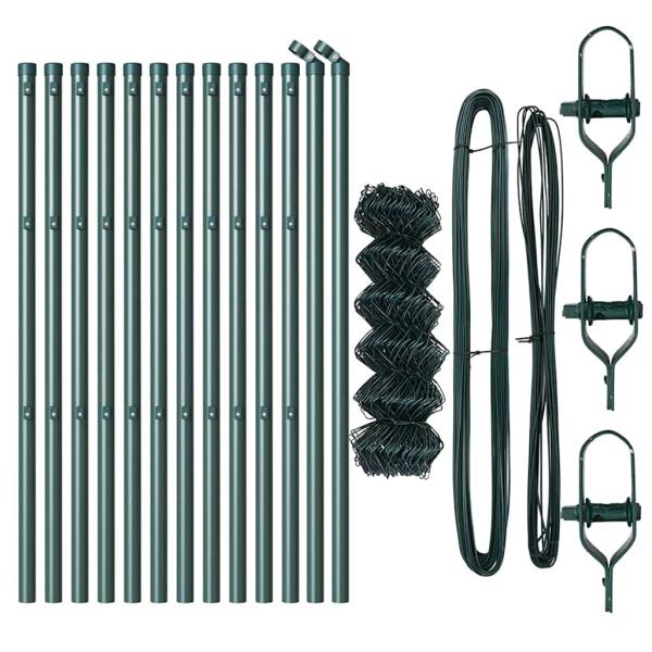 Maschendrahtzaun mit 13 Pfosten 0,6x25 m feuerverzinkter Stahl grün