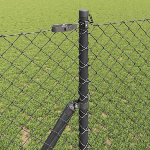 Kettengliedzaun mit 7 Pfosten 1.2x10 m Verzinkter Stahl Grau