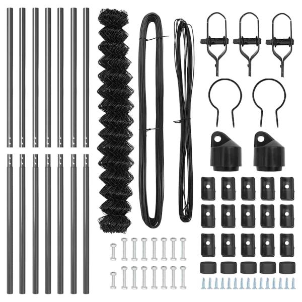Kettenzaun mit 7 Pfosten 1.6x10 m verzinkter Stahl Grau