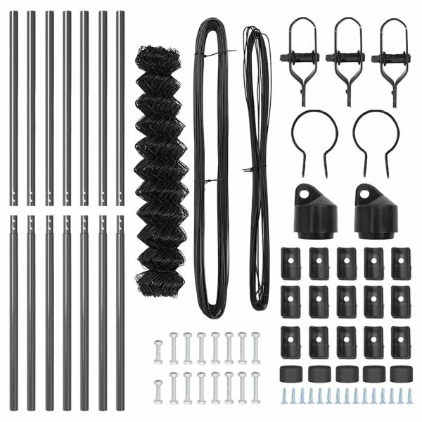 Kettengliederzaun mit 7 Pfosten 1,4x10 m Verzinkter Stahl Grau