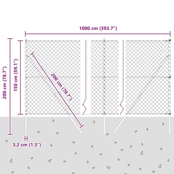 Kettengliedzaun mit 7 Pfosten 1,5x10 m Verzinkter Stahl Grau