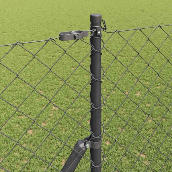 Kettengliedzaun mit 7 Pfosten 1,5x10 m Verzinkter Stahl Grau
