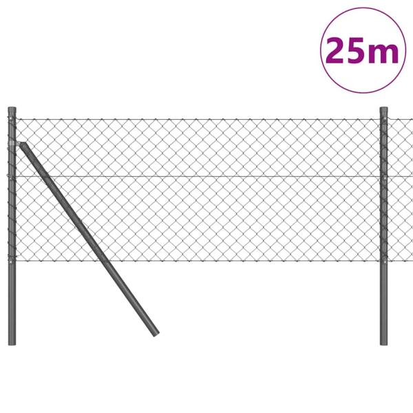 Kettenzaun mit 13 Pfosten 0.8x25 m Galvanisierter Stahl Grau