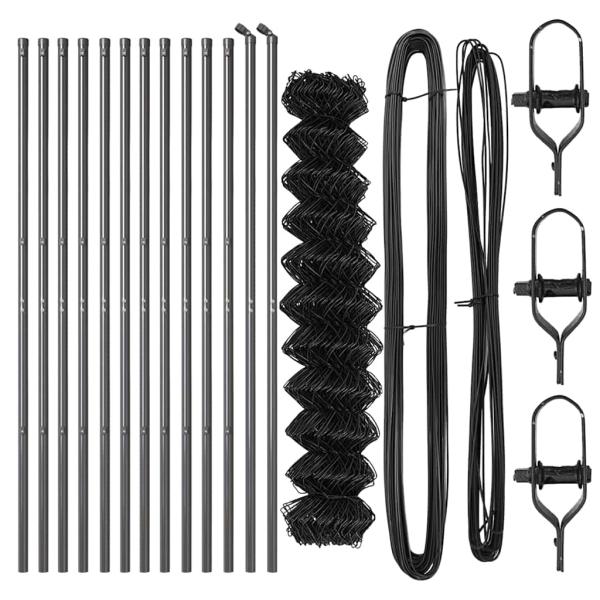 Kettenzaun mit 13 Pfosten 1x25 m verzinkter Stahl Grau