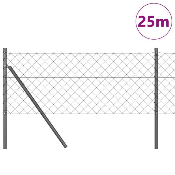 Kettenzaun mit 13 Pfosten 0.6x25 m Verzinkter Stahl Grau