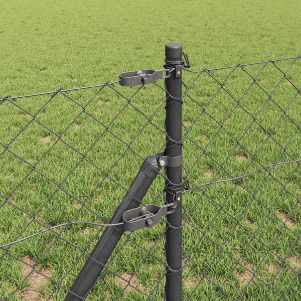 Kettenzaun mit 13 Pfosten 0.6x25 m Verzinkter Stahl Grau