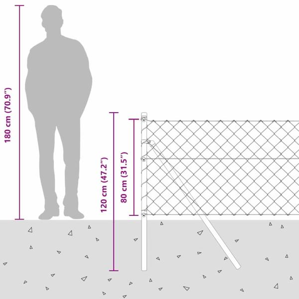 Kettengliedzaun Grau Set von 2 Grau Pulverbeschichteter Stahl