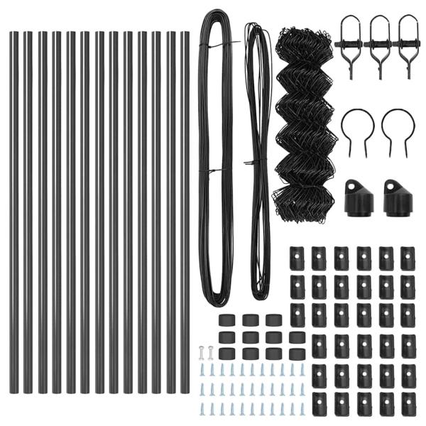 Kettengliedzaun Grau Set von 2 Grau Pulverbeschichteter Stahl