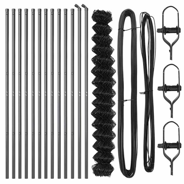 Kettengliedzaun mit 13 Pfosten 1,6x25 m verzinkter Stahl grau