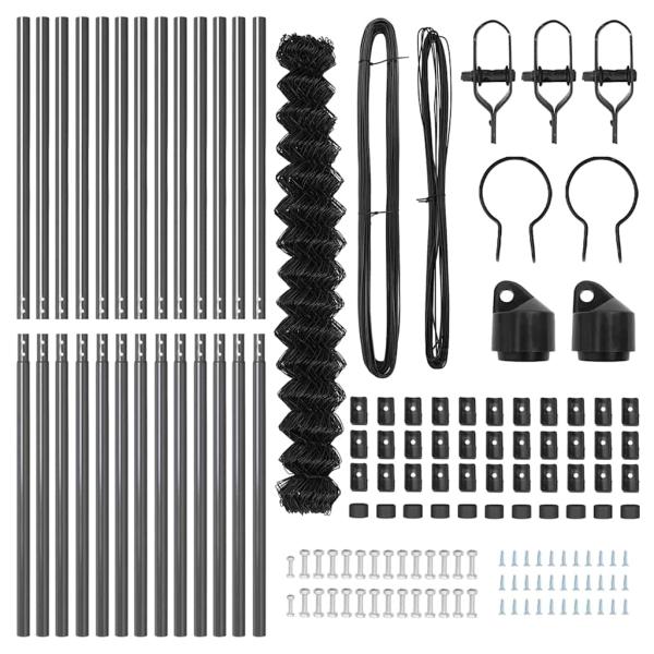 Kettengliedzaun mit 13 Pfosten 1,6x25 m verzinkter Stahl grau