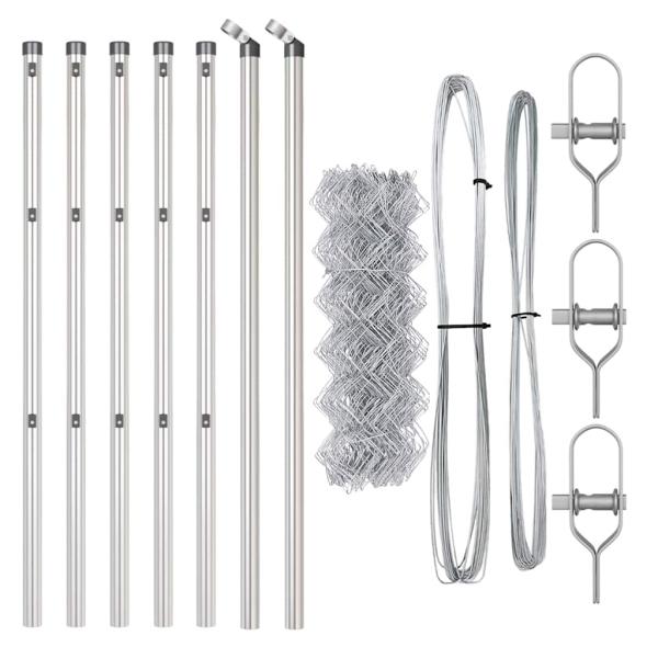 Kettengliedzaun mit 7 Pfosten 0.8x10 m Verzinkter Stahl