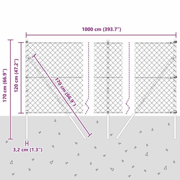 Drahtzaun mit 7 Pfosten 1,2x10 m verzinkter Stahl