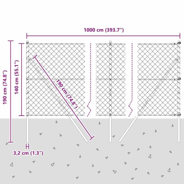 Kettenzaun mit 7 Pfosten 1,4x10 m Verzinkter Stahl