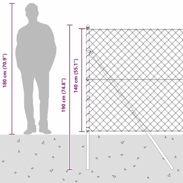 Kettenzaun Bodenbefestigung 10 x 1,4 m Verzinkter Stahl Silber
