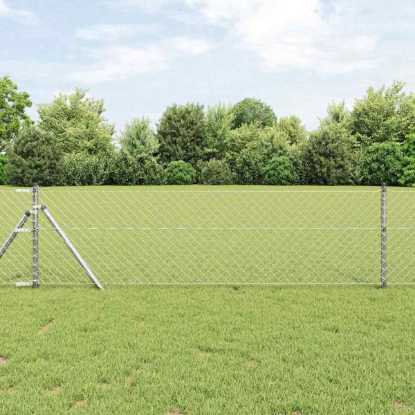 ARDEBO.de - Kettenglied Zaun mit 13 Pfosten 0.4x25 m Verzinkter Stahl