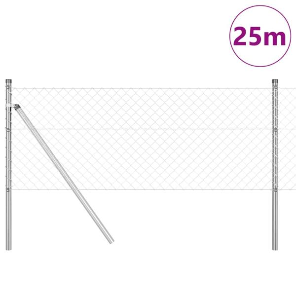 Kettenglied Zaun mit 13 Pfosten 0.4x25 m Verzinkter Stahl