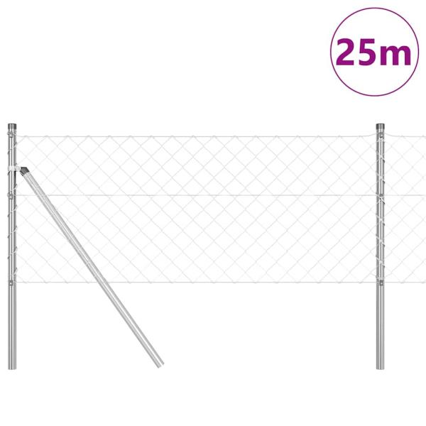 Kettenschutzzaun mit 13 Pfosten 0,6x25 m Verzinkter Stahl