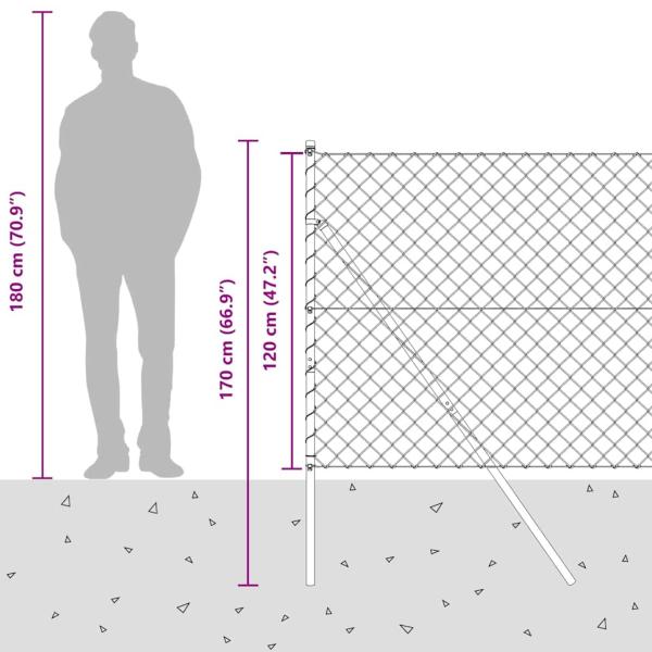 Kettenzaun mit 13 Pfosten 1,2x25 m Verzinkter Stahl