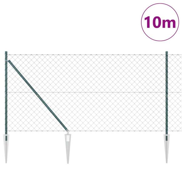 Kettenzaun mit 7 Spike-Stangen 1,2x10 m Galvanisierter Stahl