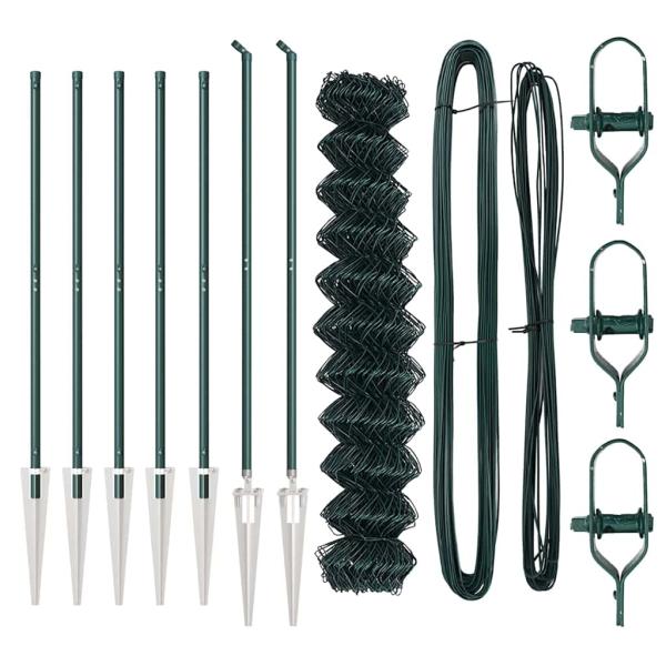 Kettenzaun mit 7 Spike-Stangen 1,2x10 m Galvanisierter Stahl