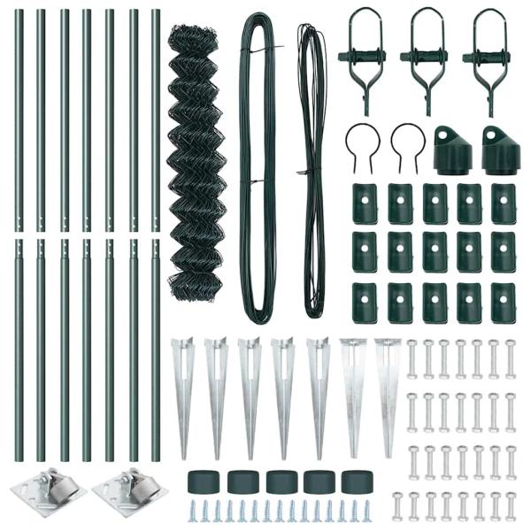 Kettenzaun mit 7 Spike-Stangen 1,2x10 m Galvanisierter Stahl