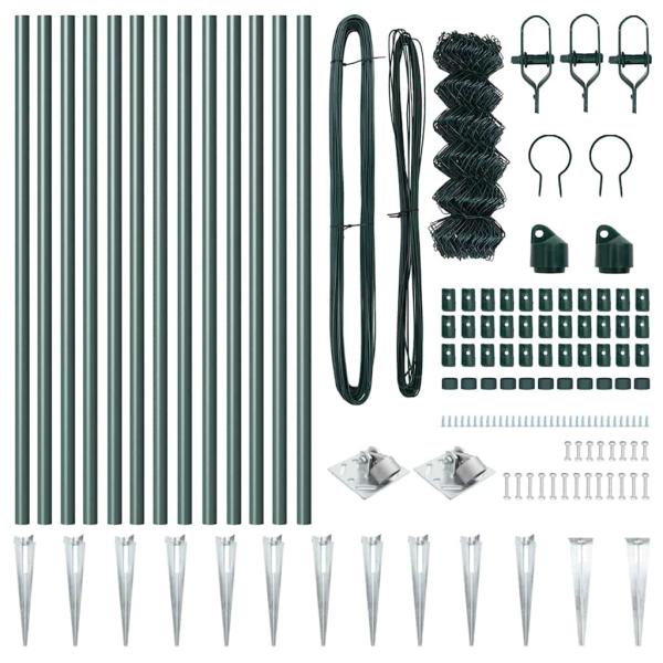 Kettengliedzaun mit 13 Spike-Posts 0.4x25 m verzinkter Stahl
