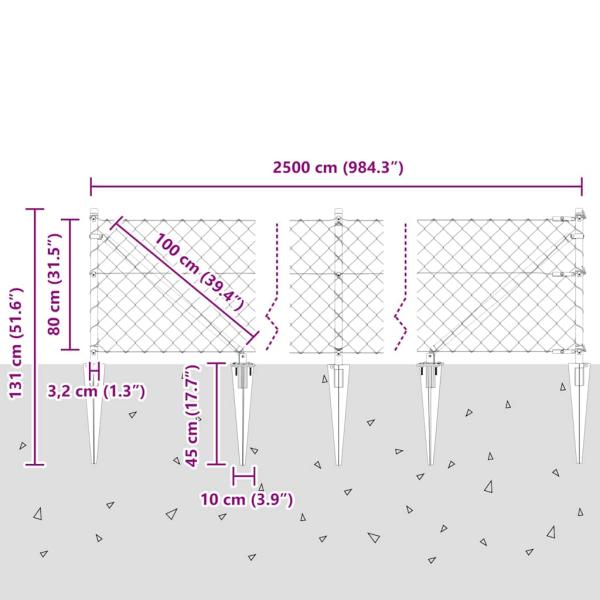 Kettengliedzaun Set von 2 Grün Metall 0,8 x 25 m Langlebig