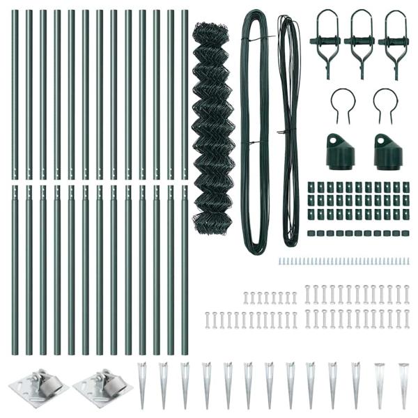 Kettenzaun Set aus 2 Grün PVC 1 x 25 m Langlebig Kettenzaun