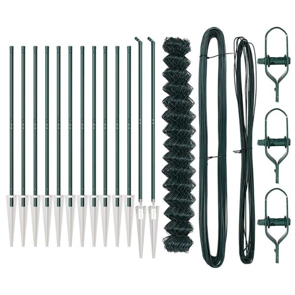 Kettenzaun mit 13 Spike-Pfosten 1,6x25 m aus verzinktem Stahl