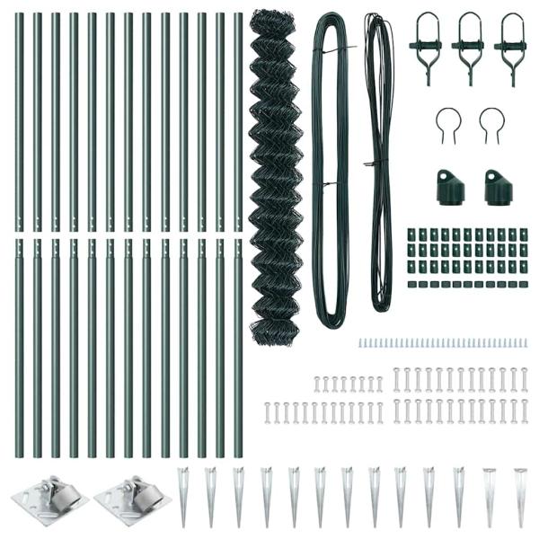 Kettenzaun mit 13 Spike-Pfosten 1,6x25 m aus verzinktem Stahl