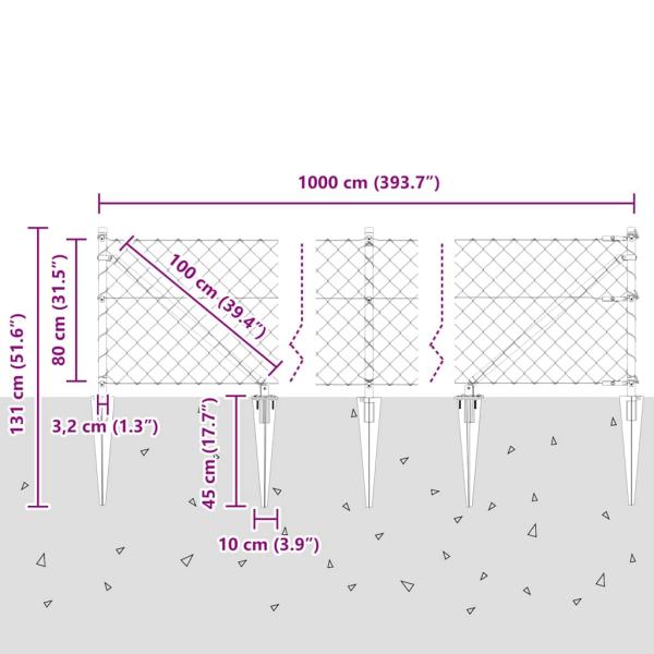 Kettenzaun mit 7 Spike-Posts 0,8x10 m verzinkter Stahl
