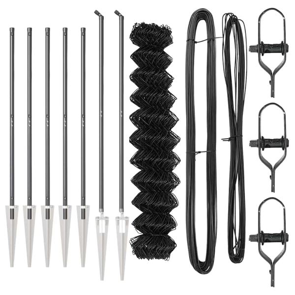 Kettengliedzaun mit 7 Spike-Posten 1,4x10 m verzinkter Stahl