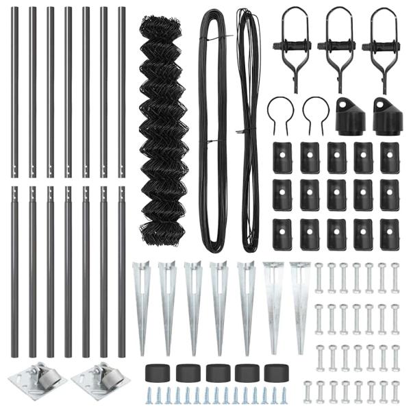 Kettengliedzaun mit 7 Spike-Posten 1,4x10 m verzinkter Stahl