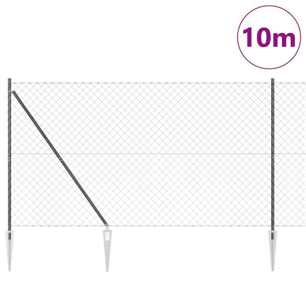 Kettenzaun mit 7 Spike-Pfosten 1,5 x 10 m verzinkter Stahl