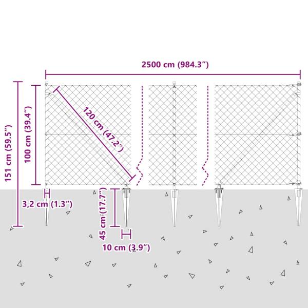 Kettengliederzaun Set aus 2 Grau Pulverbeschichteter Stahl