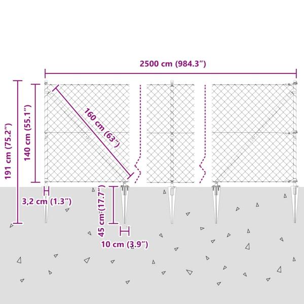 Drahtzaun mit 13 Spike-Posts 1.4x25 m verzinkter Stahl