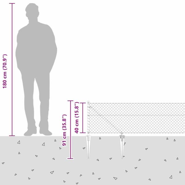 Kettenzaun mit 7 Spitzpfosten 0.4x10 m Galvanisierter Stahl
