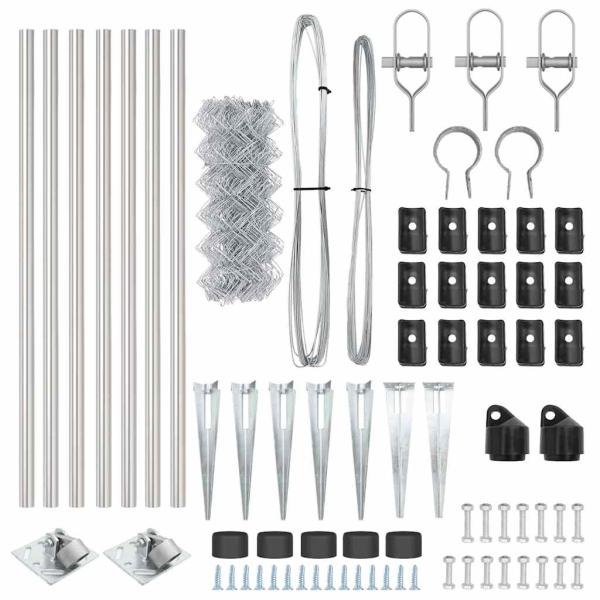 Kettenzaun mit 7 Spitzpfosten 0.4x10 m Galvanisierter Stahl