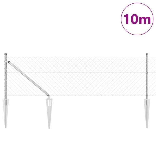 Kettenschlosszaun mit 7 Spitzenpfosten 0.8x10 m galvanisierter Stahl