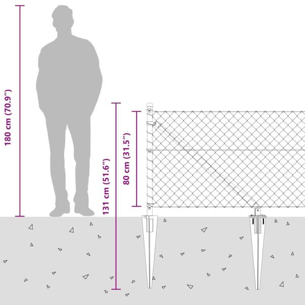 Kettenschlosszaun mit 7 Spitzenpfosten 0.8x10 m galvanisierter Stahl