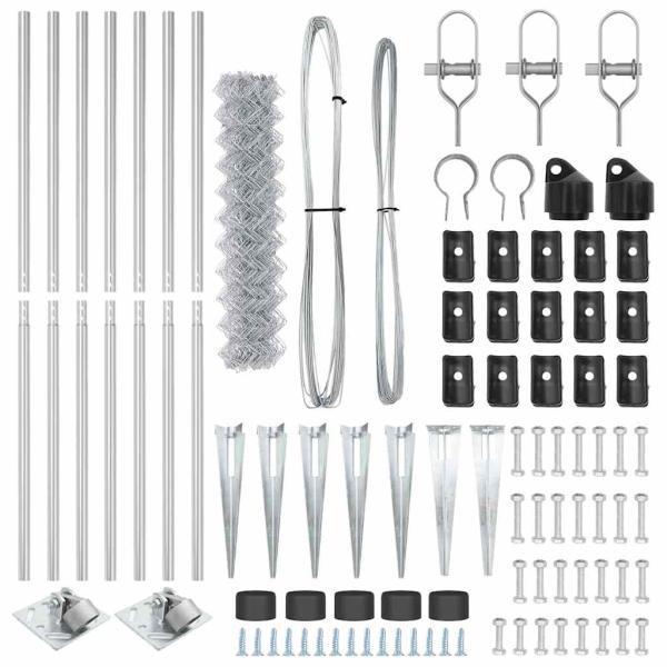 Kettenzaun mit 7 Spike-Posts 1,2 x 10 m Verzinkter Stahl
