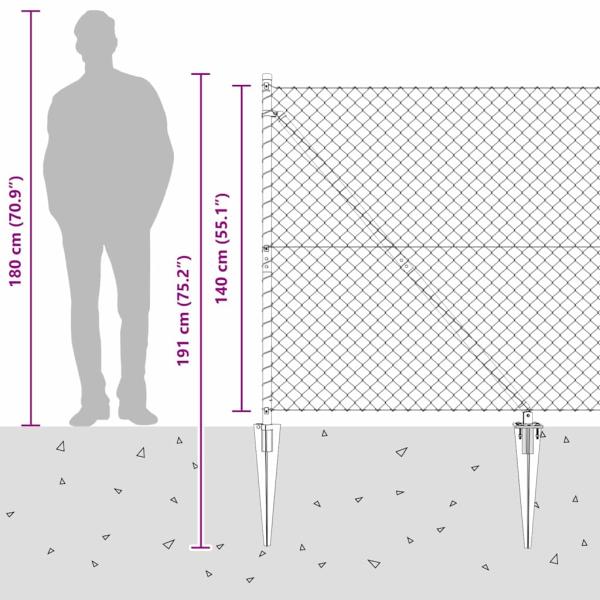 Kettengliedzaun mit 7 Spitzenpfosten 1,4x10 m verzinkter Stahl