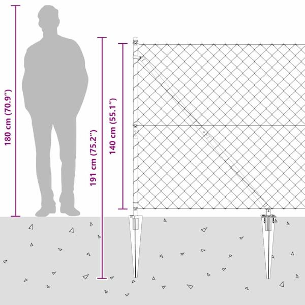 Kettenzaun mit 7 Spike-Posten 1,4x10 m Verzinkter Stahl