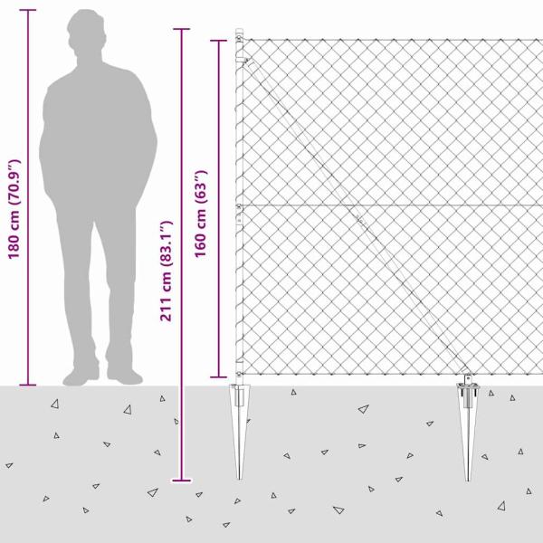 Maschendrahtzaun mit 7 Spitzenpfählen 1.6x10 m Verzinkter Stahl